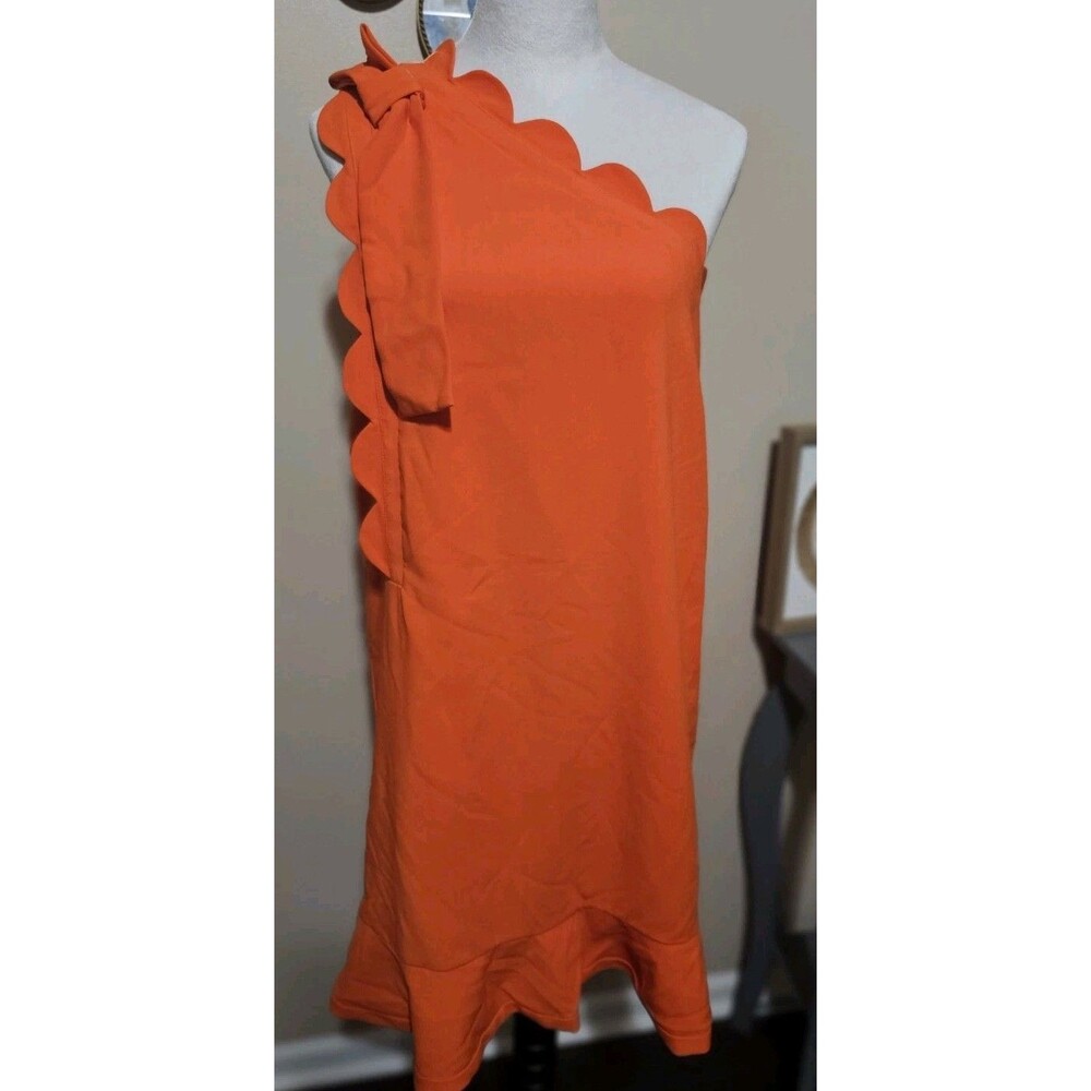 Victoria Beckham for Target Dress Womens Orange XL One Shoulder Scallop Ruffle - Picture 2 of 15